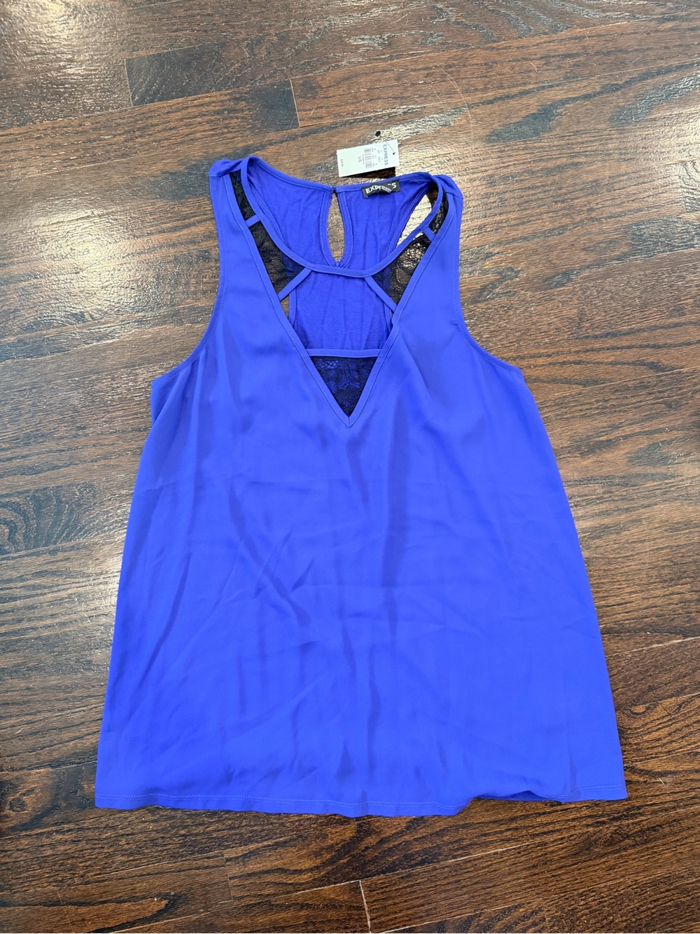 Women's V-Neck Lace Tank Top - Cobalt Blue